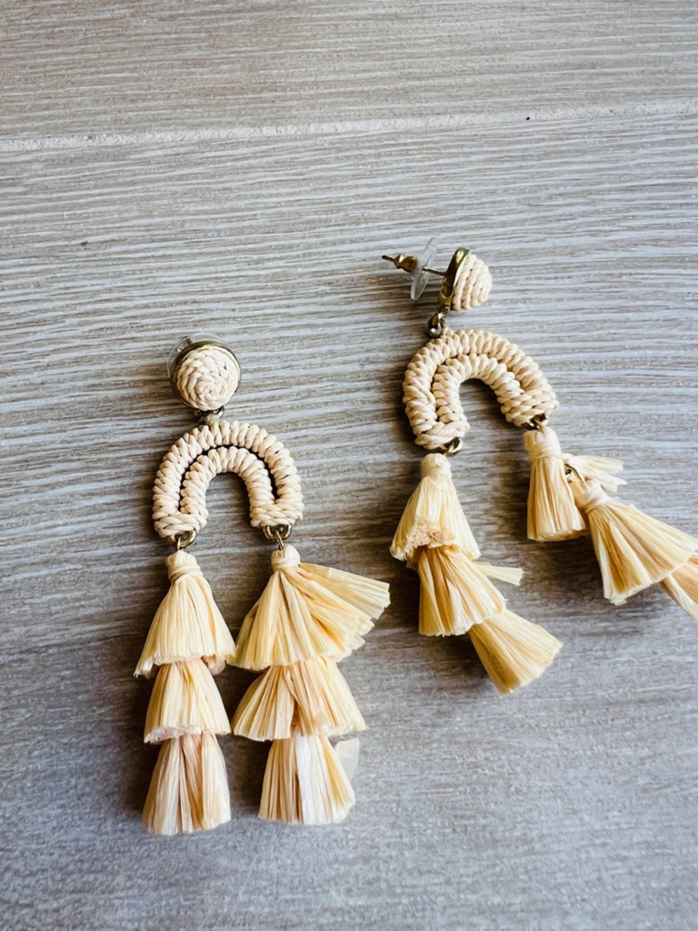 Neutral Raffia Tassel Drop Earrings